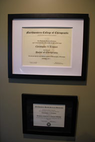 Certificates and license for Dr. Christopher L. Trimner DC